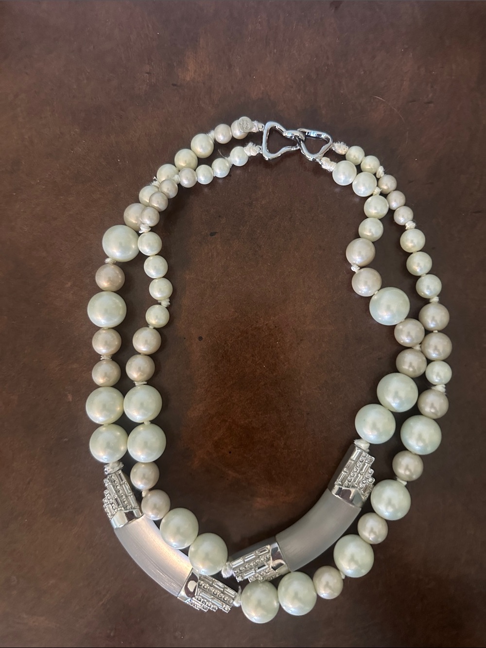 Alexis Bittar Cream Pearl Double-Strand Necklace with Silver Accents